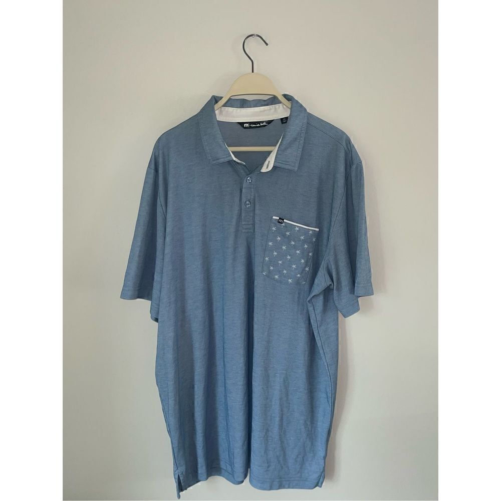 Men’s Travis Matthew Pocket Polo Blue Palm Trees XXL